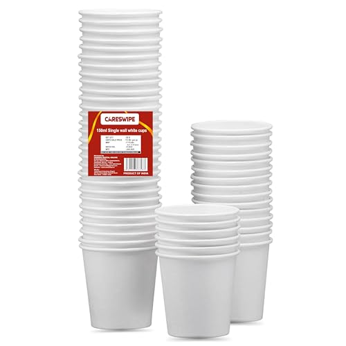 Image of Paper Cups 50 Pcs, Disposable Cups, 150 ML Hot & Cold Beverage Tea, Cofee, Water Cups for Parties, Events, Offices, and Homes, White