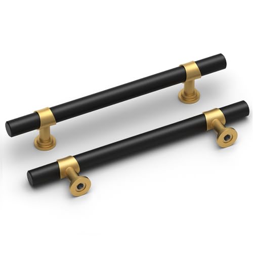 homdiy 10 Pack 5 Inch Hole Center Black and Gold Cabinet Handles