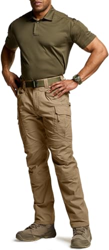 CQR Men's Flex Stretch Tactical Pants, Water Resistant Ripstop Cargo Pants, Lightweight EDC Outdoor Work Hiking Pants
