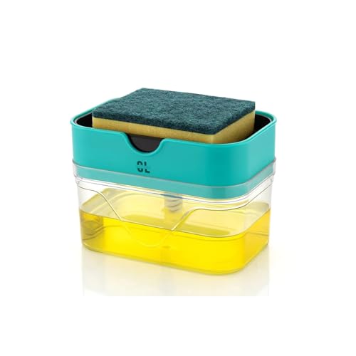 Image of 2 in 1 Soap Dispenser for Kitchen Sink | Plastic Dish Soap Pump Dispenser with Sponge Holder | Liquid Soap Dispenser for Bathroom Wash Basin | Leak Proof Countertop Organizer