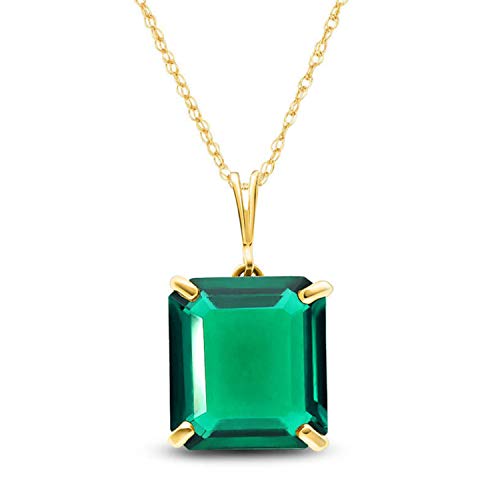 Galaxy Gold GG 14K Solid Yellow Gold Necklace With Octagon Shape 4.5 ctw High Polished Genuine Emerald - Grade AAA LAB GROWN GENUINE REAL EMERALD