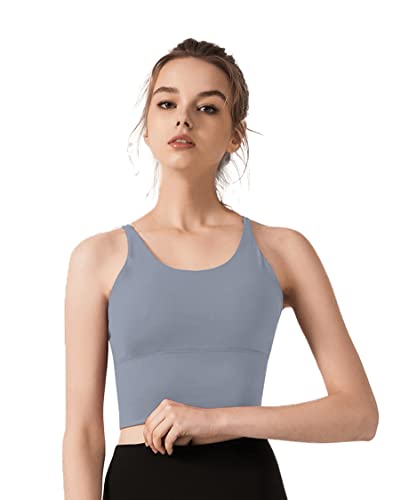 Image of Redqenting Longline Sports Bra for Women with Removable Padded,Sexy Criss Cross Back Strappy Yoga Bras Workout Tank Tops
