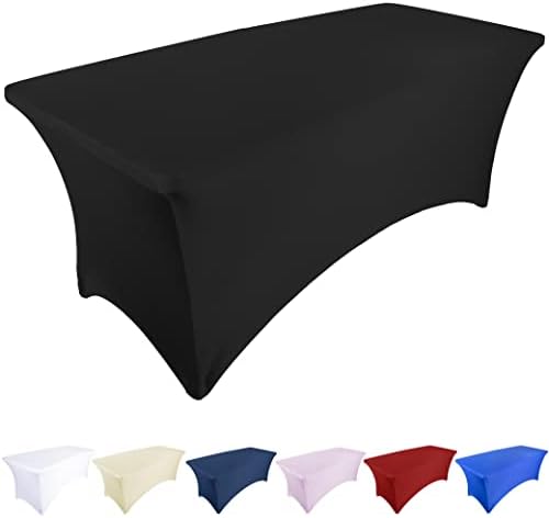 Ocves Stretch Tablecloth 6Ft Spandex Table Covers Polyester Fitted Rectangular Stretchable Table Cover Wedding Party Cocktail Bar Craft Exhibitions Washable Table Cover Champagne 6ft (1pcs)