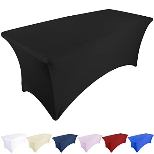 Image of Ocves Stretch Tablecloth 6ft Spandex Table Covers Polyester Fitted Rectangular Stretchable Table Cover Wedding Party Cocktail Bar Craft Exhibitions Washable Table Cover Black 6ft (1pcs) (TBC0010)