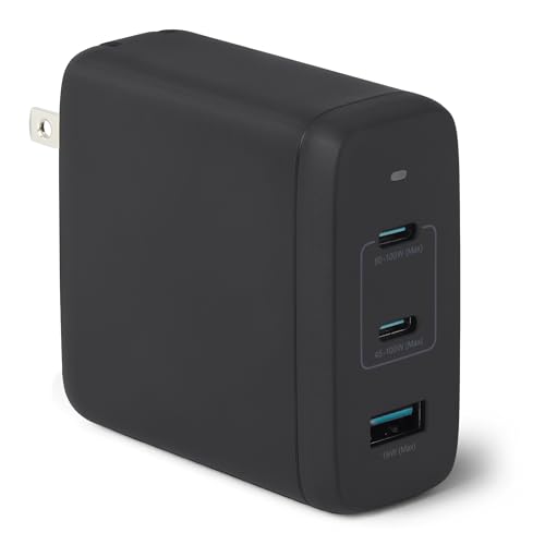 Amazon Basics Fast Charging USB C Nano GaN Wall Charger, 120W 3-Port for Laptops Tablets Phones, Black