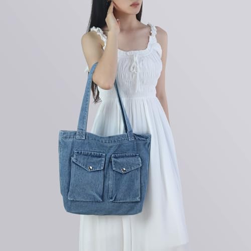 Bolso Tote grande de mezclilla para mujer miniatura 6