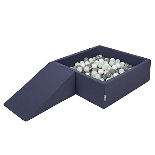 Aire de jeux en mousse KiddyMoon avec piscine carrée et 200 balles pour enfants bleu foncé