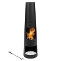 Sunnydaze Outdoor Fireplace Chimenea - Outdoor Wood Burning Fireplace - Chiminea Fire Pit with Poker and Protective Cover - Black