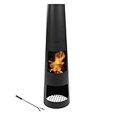 Sunnydaze Chiminea Outdoor Fireplace - Chiminea Fire Pit with Poker and Cover - Outdoor Wood-Burning Fire Pit - Black