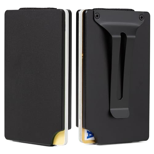 Image of Minimalist Wallet for Men, Slim Metal RFID Blocking Wallet Credit Card Holder Money Clip & Cash Strap, Scratch-Resistant Holds 15 Cards,Ideal Gift for Men | Matt Black