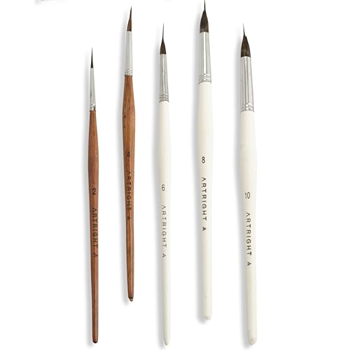 Image of Seamless Synthetic Bristles Set of -5pcs, Professional Handmade Precision Needleliner Detail Brushes with Artiflex Micro Filaments for Acrylic, Watercolor, Miniature & Nail Art.