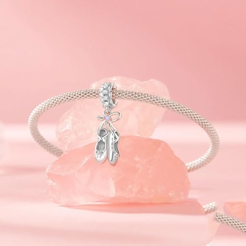 Image of Ballet Charm 925 Sterling Silver Dancer Shoes Anniversary Heart Pendant Family Birthstone Mom Dangle for Pandora Charm Bracelet