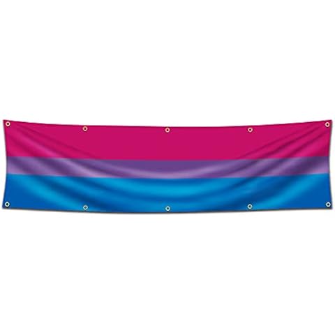 Bi Pride Flag LGBT Bi Rainbow Bisexual Banner (2x8ft,Heavy Duty, Durable 150D Polyester) 10 Brass Grommets Banner For Outdoor Room Man Cave Cover