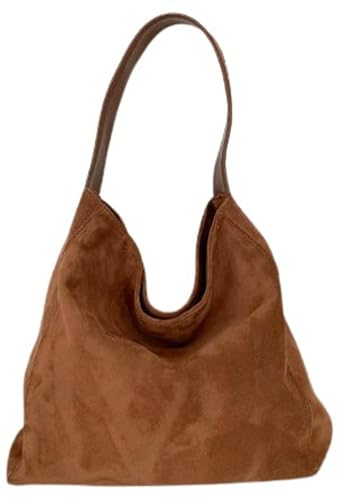 Women's Suede Hobo Tote Bag Casual Shoulder Slouchy Bag Stylish Handbag Fall Winter Large Pocket Bag Magnetic Closure