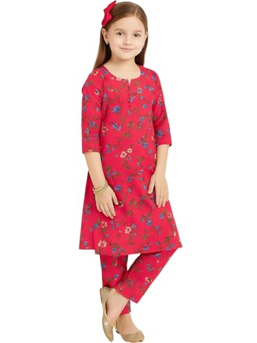 Image of A.T.U.N. (ALL THINGS UBER NICE) Girls Printed 3 /4 Sleeve Kurti and Pant Set | Stylish Traditional Ethnic Wear Salwar Suit Set for All Ocassions