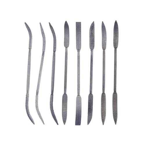 VRTYVEYBB Juego de 8 limas de escofina para tallar madera, limas de acero al carbono grueso de doble extremo para carpintería, cabeza curvada de 190 mm, dientes medianos escalonados