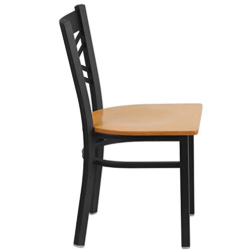Image of Flash Furniture HERCULES Series Black ''X'' Back Metal Restaurant Chair - Natural Wood Seat
