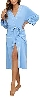 M&M Mymoon Womens Cotton Robe Soft Kimono Spa Knit Bathrobe Lightweight Long