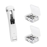 Boxkat 1 Pcs Portable Recyclable Handheld Paper Clam Clip Dispenser with 100 Pcs Stainless Steel Metal Refill Clips for Fixing Loose Leaf Paper Bookbinding Documents Reports Assignments, White
