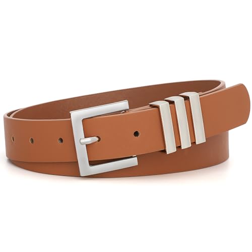 XZQTIVE Plus Size Women's Leather Belts for Jeans Pants Dress Fashion Ladies Waist Belt with Square Silver Buckle,brown