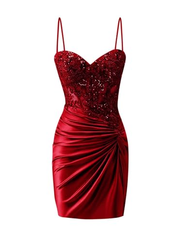 OFEECHUN Women's Satin Homecoming Dresses for Teens Lace Applique Corset Short Prom Cocktail Dress