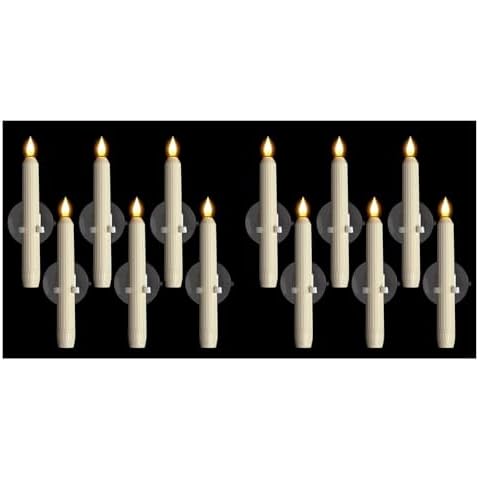 YTCPMHEA Cordless 6 PCS Window Flameless LED Taper Candles with Dusk to Dawn Timer Electric LED Christmas Candlestick Decorations Light with Suction Cups Xmas Window Candle Sticks Lights (12PCS) Cover