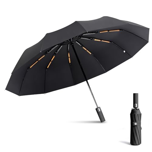 Exquisgoods 24K Strongest Windproof Travel Compact Umbrella Sturdy Frame Automatic Umbrella for Women & Men (Black)