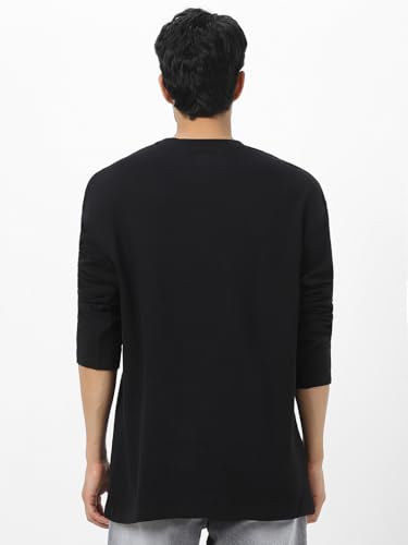 Image of Urbano Fashion Men's Textured Round Neck Oversized Full Sleeve Cotton T-Shirt