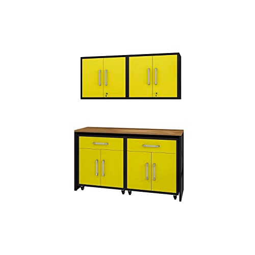 Image of Manhattan Comfort Eiffel Garage Cabinets and Storage System, Set of 5, Yellow