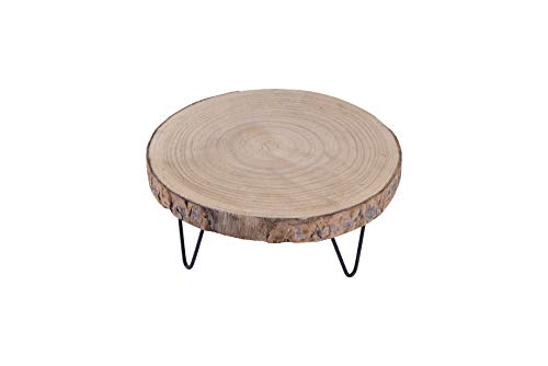 Creative Co-Op DA7522 Paulownia Pedestal with Hairpin Metal Legs, 9", Natural Wood Color