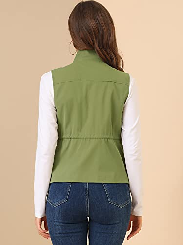 Allegra K Women's Casual Stand Collar Anorak Cargo Vests Sleeveless Utility Jacket Large Olive #TOP4