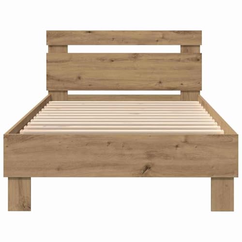 vidaXL Bettgestell Artisan-Eiche 90 x 200 cm Holzwerkstoff, Moderner Bettgestell, Robustes Schlafzimmermöbel, mit LED und USB, schickes, vielseitiges Design