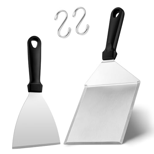 Homikit Grillspachtel Set 2 Stück Edelstahl Plancha Spachtel Grillwender für Smash Burger Hitzebeständig Grill Spachtel für Gasgrill Burgerpresse Teppanyaki Grillgeschenke Männer Spülmaschinenfest