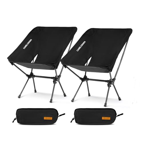 CAMEL CROWN Silla Plegable Compacta para Camping Portátil con Bolsa de Transporte, Negra, Pack de 2