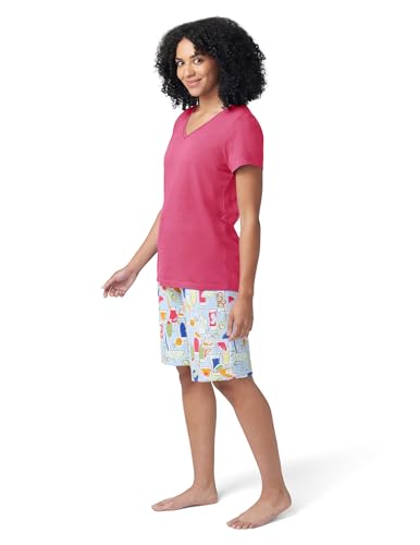 Image of HUE Women's Summer Vacation Pajama Separates, Soft, Whimsical Print Pjs with Tropical Beach Themes, Flip Flops, Cocktails