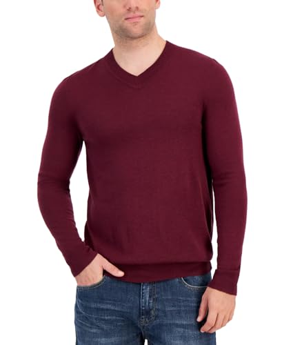 Alfani Mens Long Sleeve V Neck Sweater Maroon Banner Red 3XL