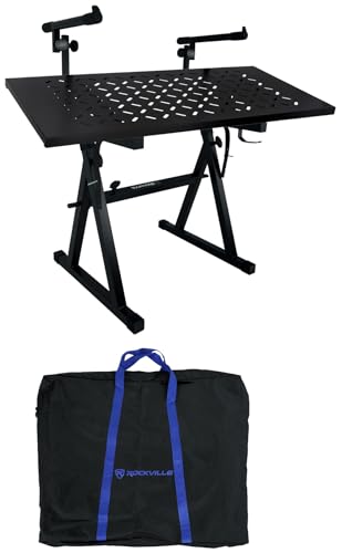 Rockville Z55 Z-Style 2-Tier Keyboard Stand Bundle with KS2 DJ Table Shelf