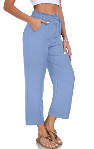 Image of EDUWU Women Casual Pants Loose High Waist Cropped Palazzo Beach Pants Summer Outfits 2026 Trendy