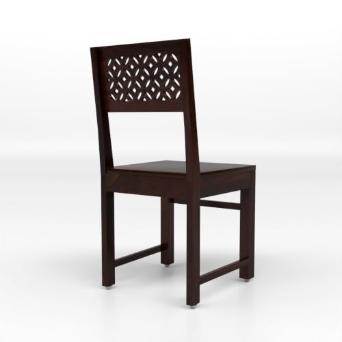 Image of Solid Sheesham Wood Dining Chair Set of 2 | Wooden Dining Chairs with Cutwork Backrest | Modern Dining Room Chair for Home, Kitchen & Restaurant | Premium Honey Finish