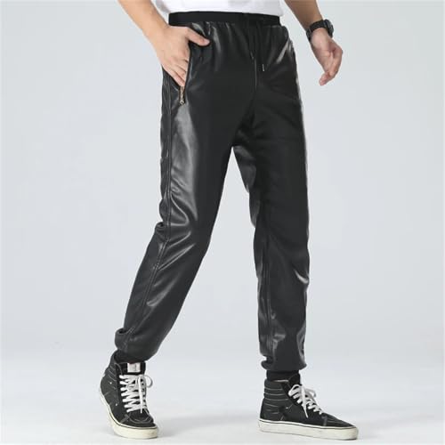 Men's Leather Jogger Pants Elastic Waist Pu Motorcycle Biker Style Casual Trousers Comfortable Slim Fit Streetwear4