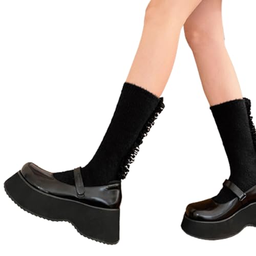 Princess Socks Lolitas Fuzzy Ankle Socks Sweet Ruffle Frilly Crew Socks Plush Booties Socks for Women Girls3