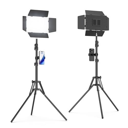 Scrhot 2 Pack LED Video Light Kit with Barndoor, 30W Photography Lighting with Tripod Stand, 3000Lux 2500K-8500K Studio Lights Panel Podcast Light for Video Recording, Game Live Streaming, Vlogging