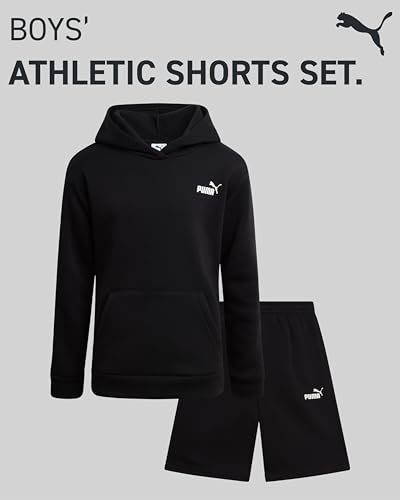 Image of PUMA Boys' Shorts Set - 2 Piece Soft Fleece Matching Athletic Pullover Hoodie Sweatshirt and Shorts for Boys (Sizes 8-16)