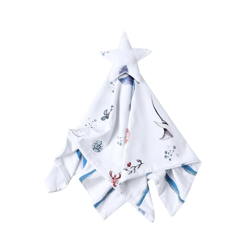 Image of Malabar Baby Lovey Security Baby Blanket, 16 X 16 inch with Soft Plush Star on Top, Baby Toddler Towel Blanket, Under The Sea