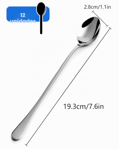 Miniatura 2 de Lulir Cucharas De Café Larga 12pcs - 19.3cm Cucharas De Postre Acero Inoxidable 410, Cuchara De Cóctel Larga, Cuchara Latte Macchiato Y Soperas Elegantes,Cucharillas Para Hogar,Bar Y Cafetería