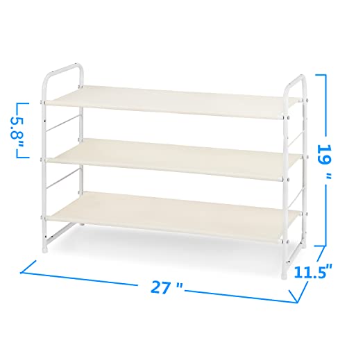 Image of Simple Trending 3-Tier Stackable Shoe Rack, Expandable & Adjustable Fabric Shoe Shelf Storage Organizer, White