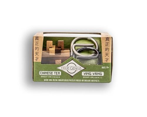 Project Genius Chinese 2 Pack Multi- Wooden Puzzle, Assembly Puzzle, Disassembly Puzzle, Brain Teaser, 3D Puzzle, Metal Disentanglement