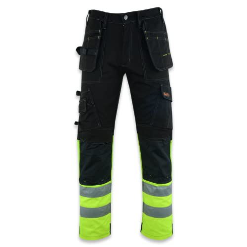 WrightFits Flash Pro,Pantalones de trabajo para hombre, pantalones de combate resistentes para hombre, bolsillos múltiples y bolsillos para rodilleras, triple costura, amarillo, 34Wx31L Cover