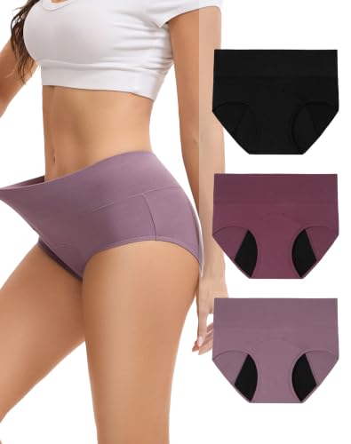 Image of INNERSY Period Underwear for Women Leakproof High Waisted Menstrual Cotton Panties 3 Pack