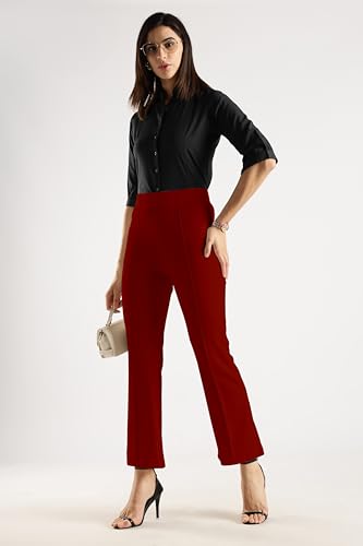 Image of SWADESI STUFF Women's Bell Bottom Trousers - High Waisted Wide Leg Palazzo Pants | Stretchy Cotton Blend Retro Pants for Casual, Office, Party